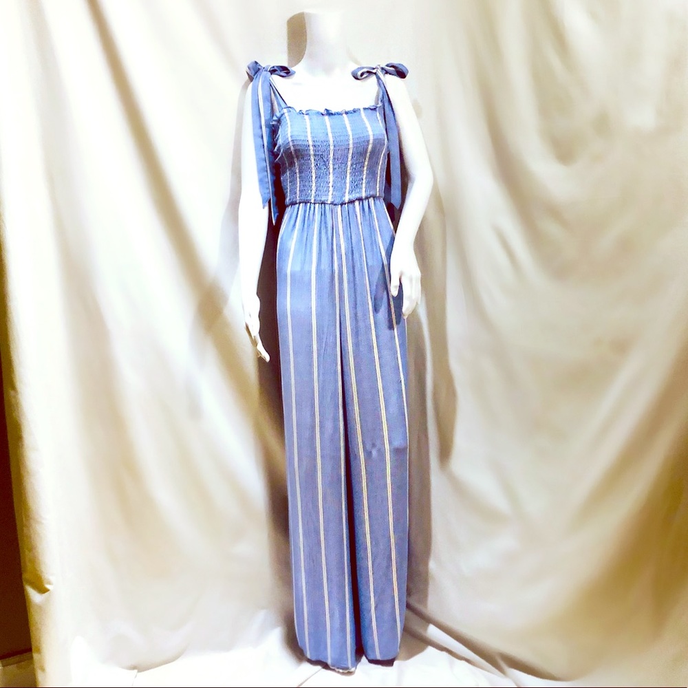 H&M Blue Creep Jumpsuit w/white stripes